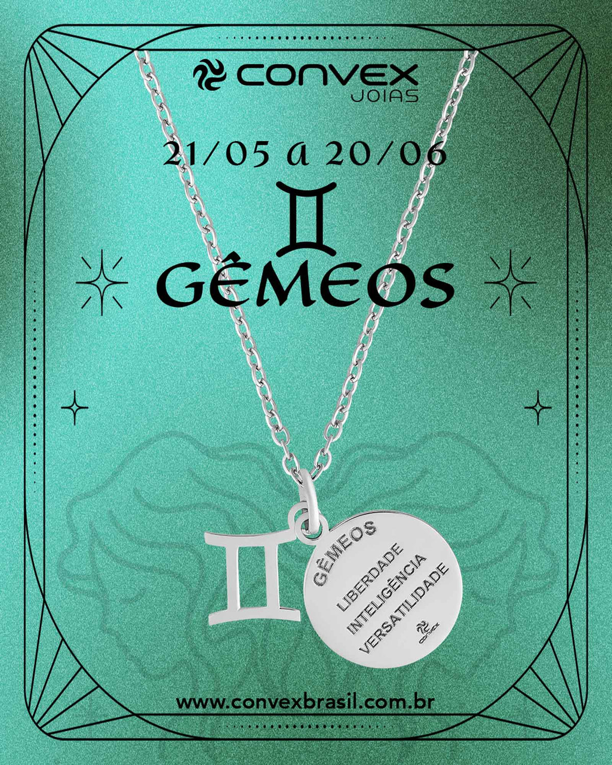 Colar de Aço Signo Gêmeos 18mm 50cm