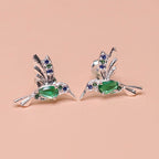 Brinco de Prata Beija Flor Coleção Florescer Zircônia Esmeralda 14x10mm
