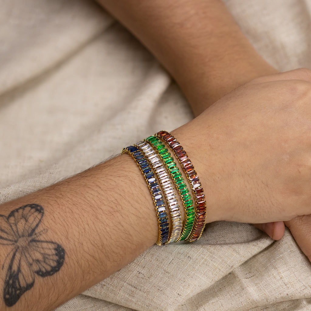 Pulseira de Aço Riviera Safira Zircônia Baguete 16cm IPG - foto 7