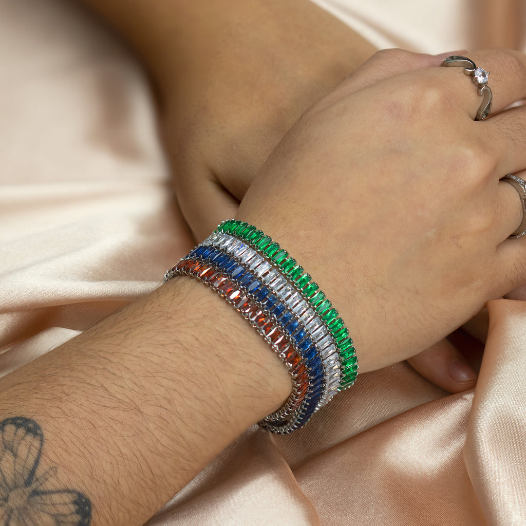 Pulseira de Aço Riviera Safira Zircônia Baguete 16cm - foto 7