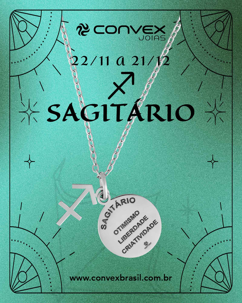 Colar de Aço Signo Sagitário 18mm 50cm